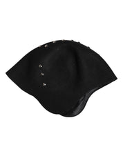 Black Wool Multicolor Embellished Cloche Hat