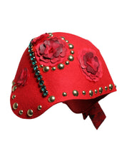 Red Crystal Gold Roses Brooch Embellished Hat