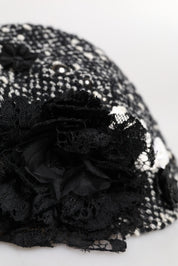 Dolce & Gabbana Black Wool White Floral Embellished Cloche Hat Dolce & Gabbana