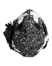 Dolce & Gabbana Black Wool White Floral Embellished Cloche Hat Dolce & Gabbana