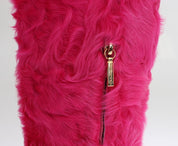 Pink Lamb Fur Leather Flat Boots