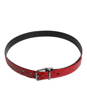 Red Exotic Leather Brass Metal Buckle Belt