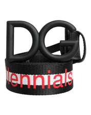 Dolce & Gabbana Black Polyester Logo Print DG Buckle Belt Dolce & Gabbana
