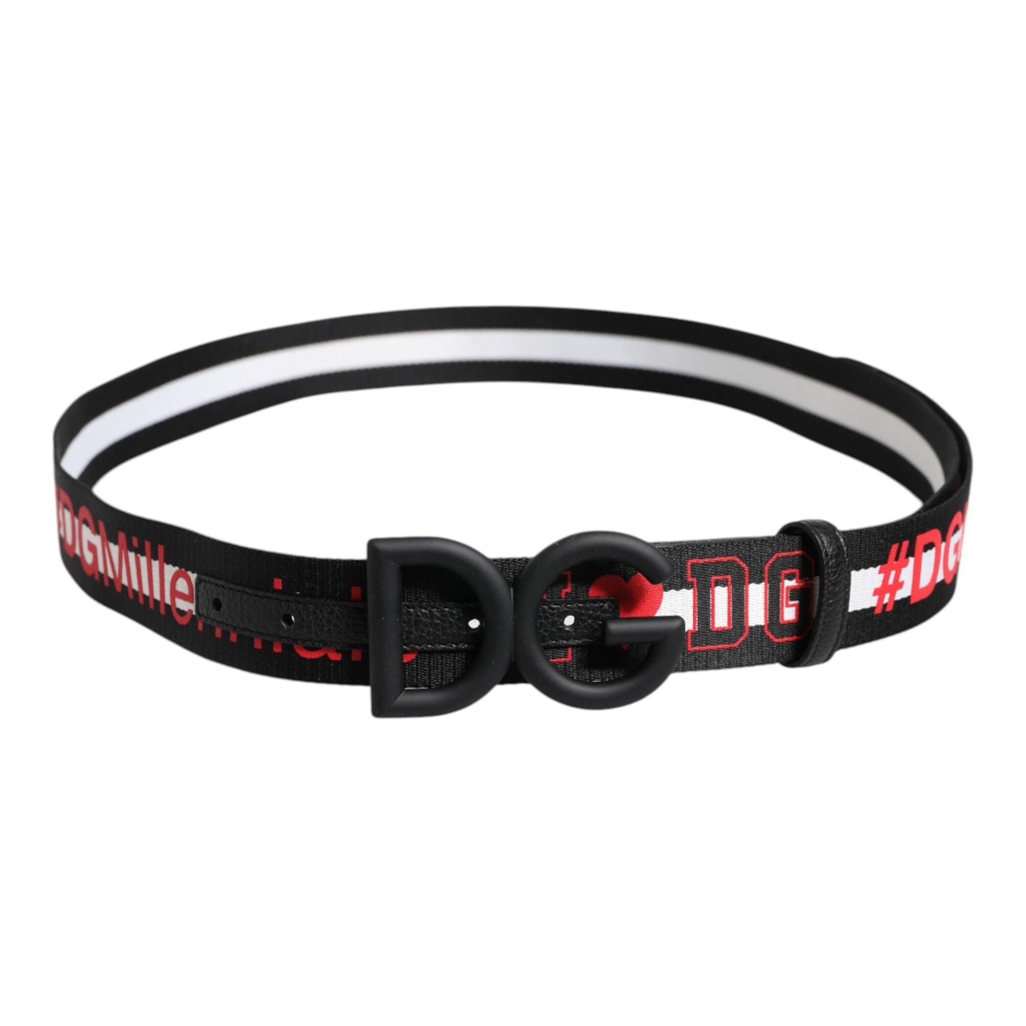 Dolce & Gabbana Black Polyester Logo Print DG Buckle Belt Dolce & Gabbana