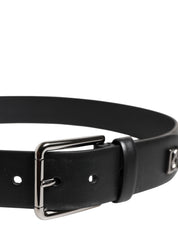 Black Calf Leather Studded Silver Buckle Belt