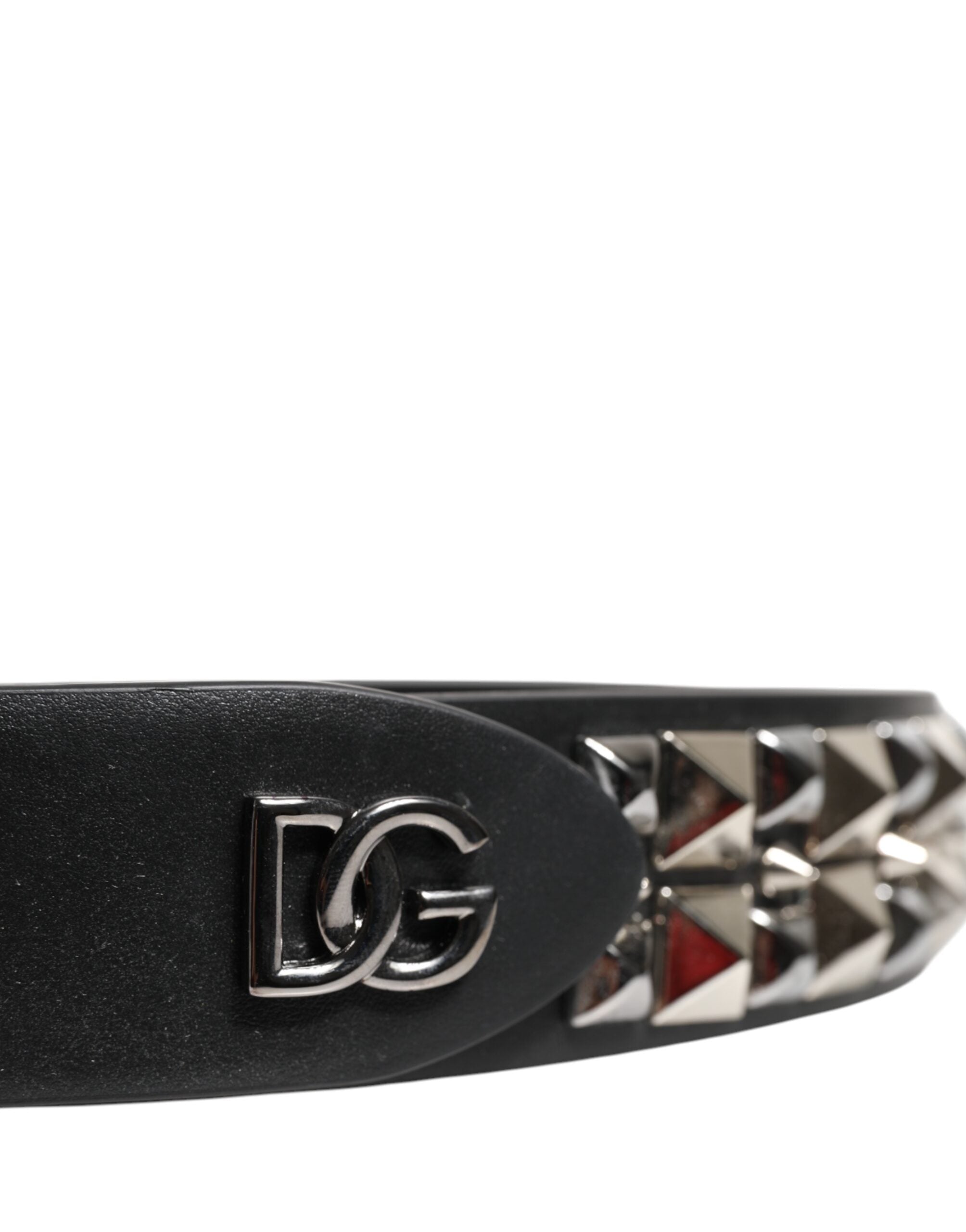 Dolce & Gabbana Black Calf Leather Studded Silver Buckle Belt Dolce & Gabbana