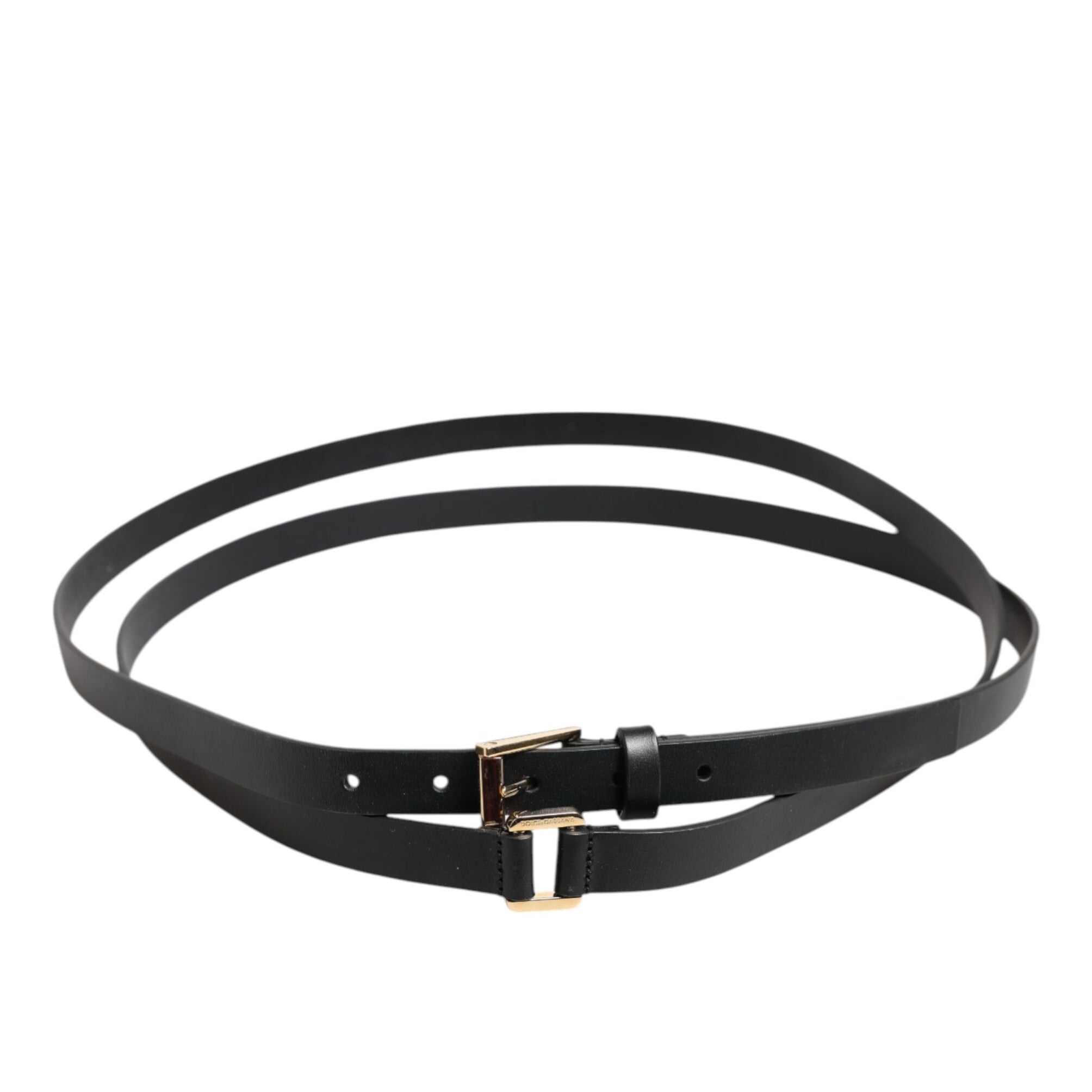 Dolce & Gabbana Black Double Strap Leather Gold Buckle Belt Dolce & Gabbana