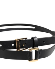 Dolce & Gabbana Black Double Strap Leather Gold Buckle Belt Dolce & Gabbana