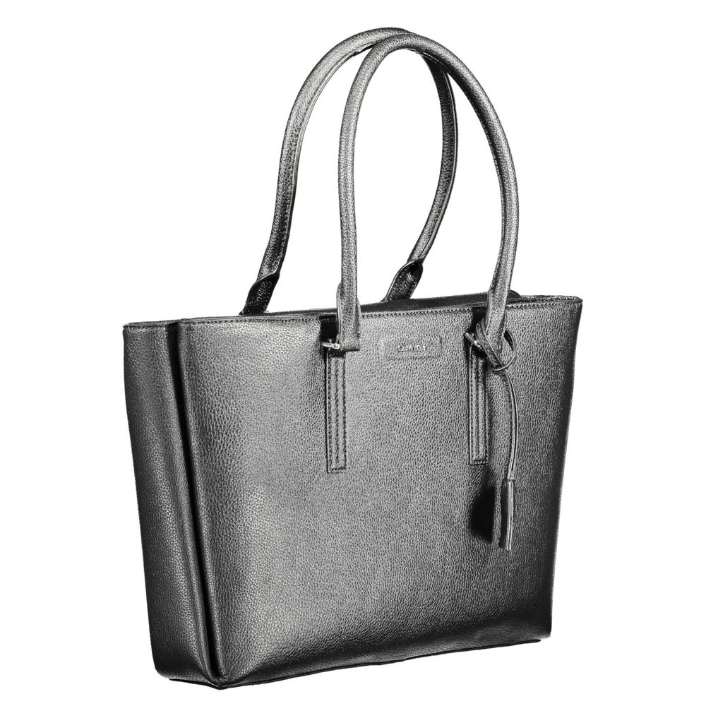 Black Polyurethane Women Shoulder Bag