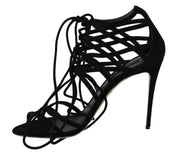 Black Suede Strap Stilettos Sandals