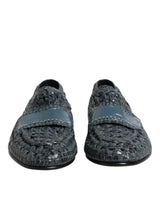 Blue Woven Leather Slip On Loafers Shoes