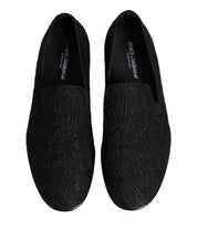 Black Jacquard Slip On Loafers Formal Shoes