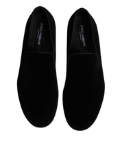 Dolce & Gabbana Black Velvet Slip On Loafers Formal Shoes Dolce & Gabbana