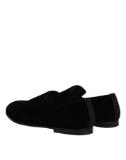 Dolce & Gabbana Black Velvet Slip On Loafers Formal Shoes Dolce & Gabbana
