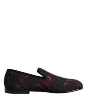 Dolce & Gabbana Red Black Jacquard Slip On Loafers Shoes