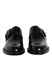 Black Leather Monk Strap Derby Formal Shoes