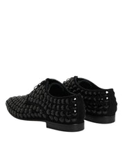 Black Suede Strass Derby Formal Shoes