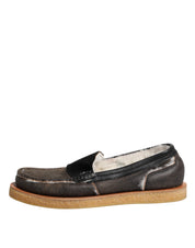Brown White Calfskin Leather Loafers Shoes