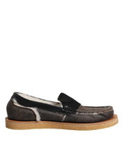 Brown White Calfskin Leather Loafers Shoes