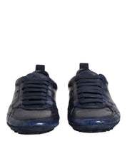 Dark Blue Leather Low Top Men Sneakers Shoes