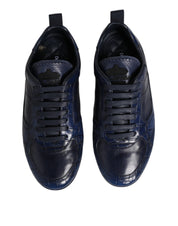 Dark Blue Leather Low Top Men Sneakers Shoes