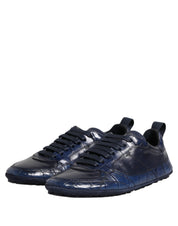 Dark Blue Leather Low Top Men Sneakers Shoes