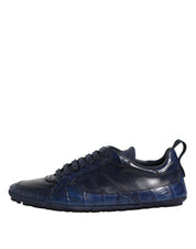 Dark Blue Leather Low Top Men Sneakers Shoes