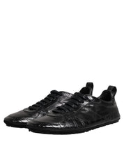 Black Exotic Leather Low Top Sneakers Shoes