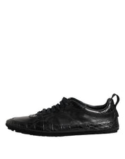 Black Exotic Leather Low Top Sneakers Shoes