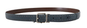 Blue Perforated Leather Gray Buckle Belt
