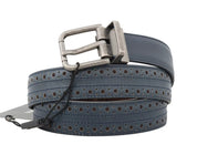 Blue Perforated Leather Gray Buckle Belt