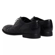 Dark Blue Leather Derby Wingtip Formal Shoes