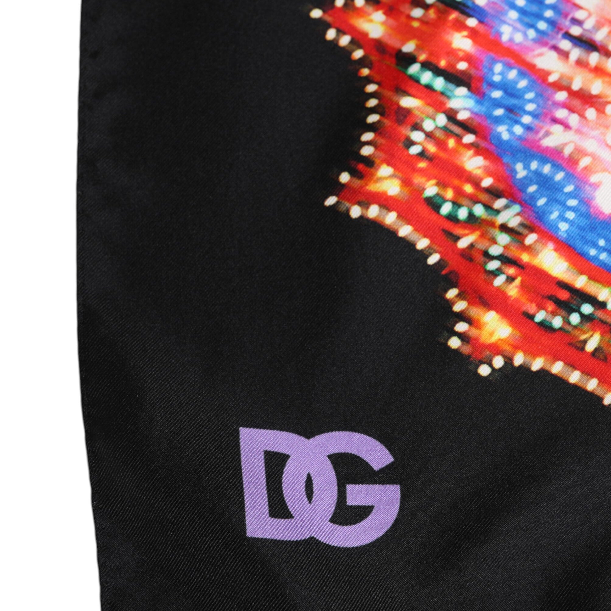 Dolce & Gabbana Black Multicolor Print Square Foulard Scarf Dolce & Gabbana