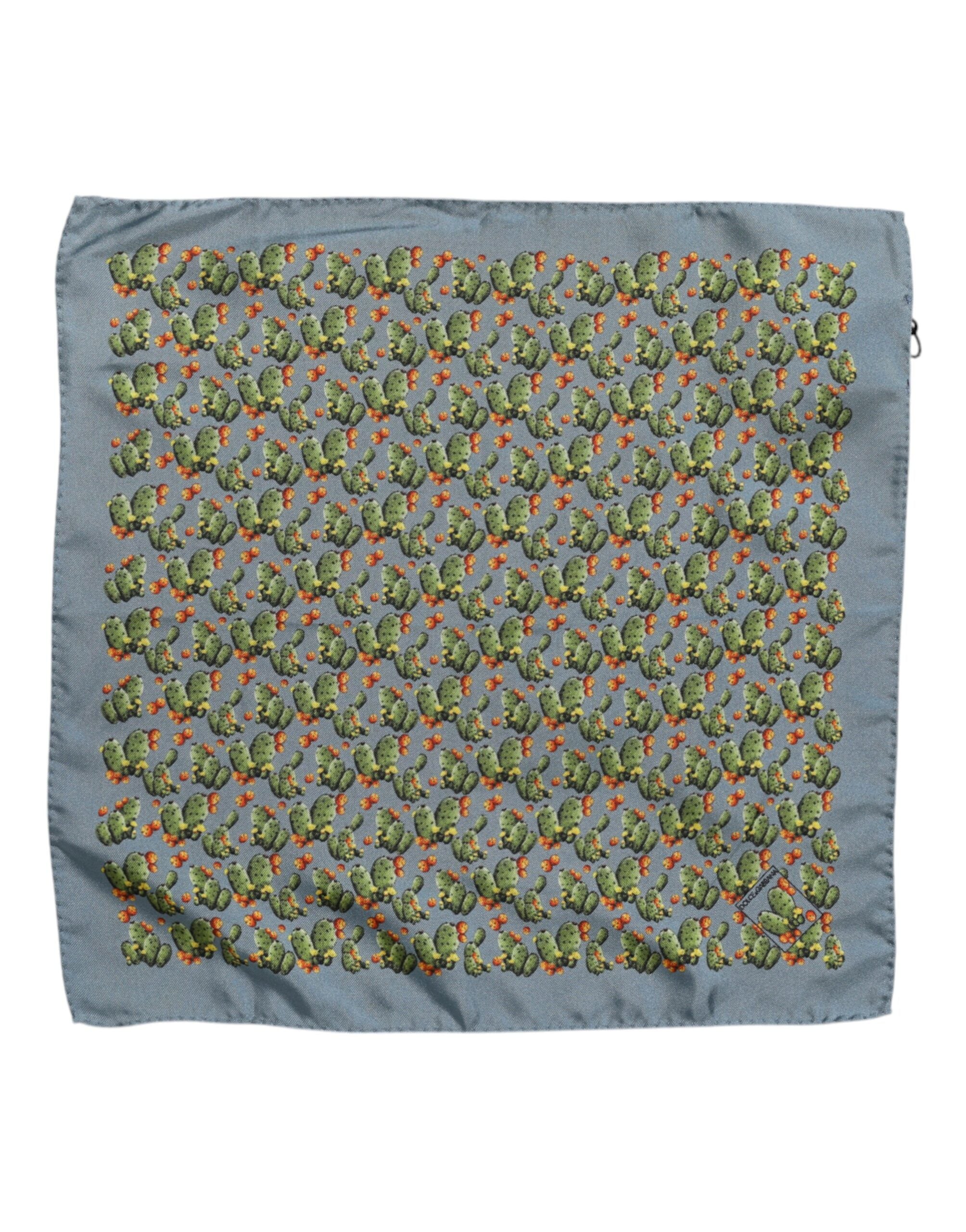 Dolce & Gabbana Gray Green Cactus Print Square Foulard Scarf Dolce & Gabbana