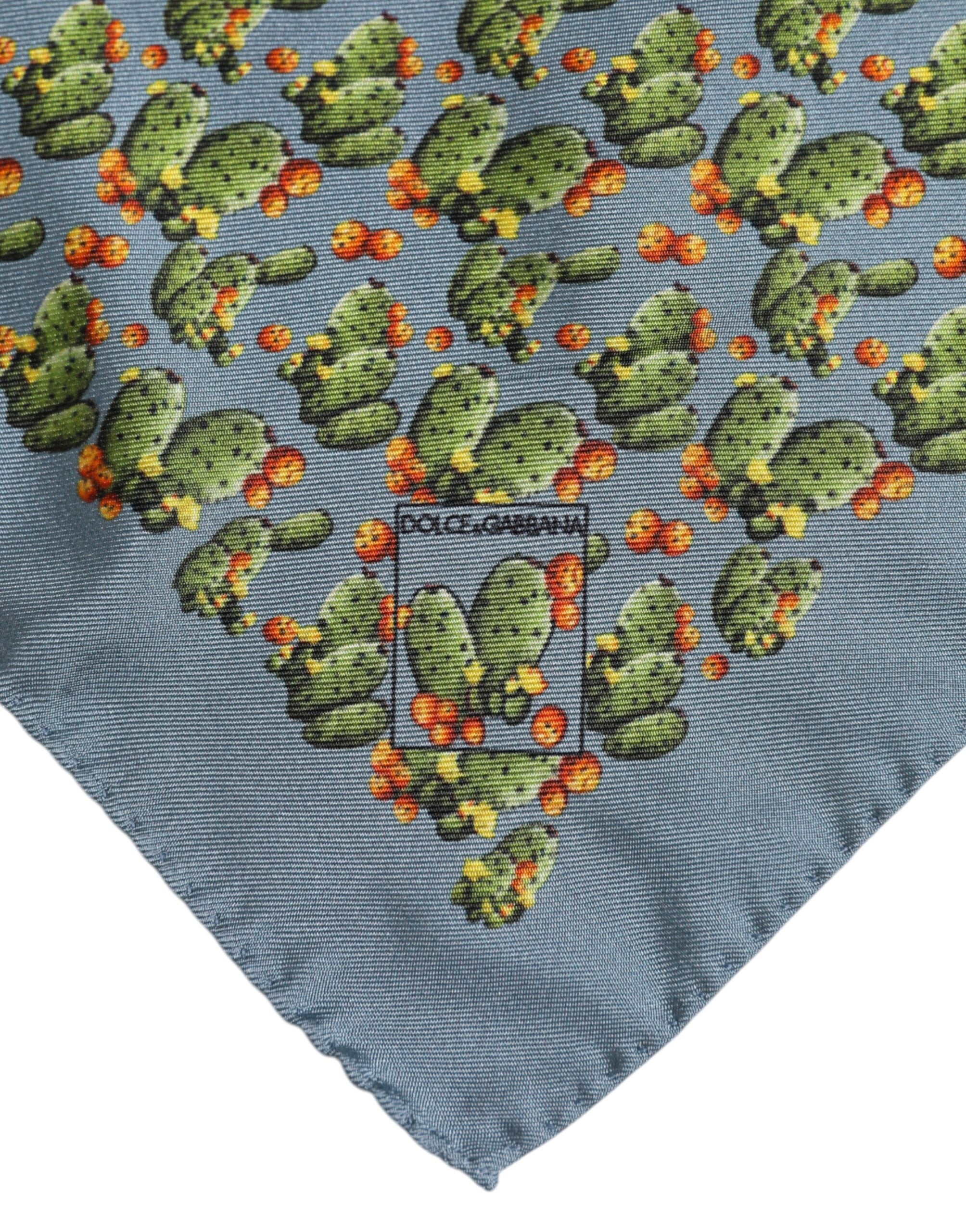 Dolce & Gabbana Gray Green Cactus Print Square Foulard Scarf Dolce & Gabbana
