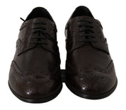 Brown Leather Broques Oxford Wingtip Shoes