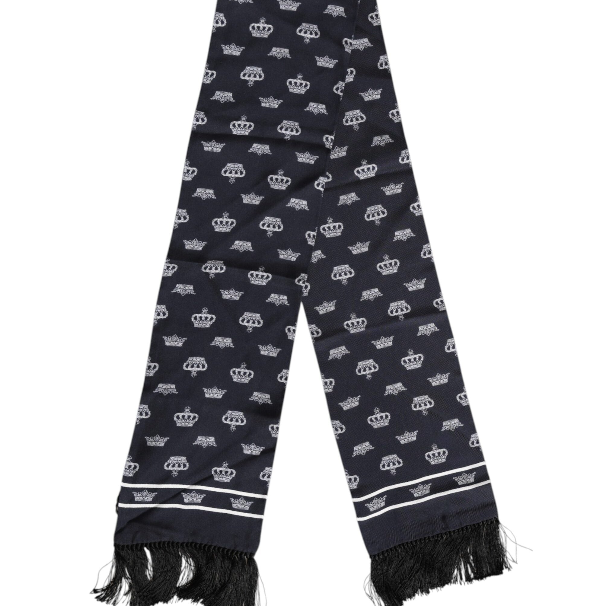 Dolce & Gabbana Black Silk Crown Fringes Men Foulard Scarf Dolce & Gabbana