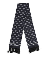Dolce & Gabbana Black Silk Crown Fringes Men Foulard Scarf Dolce & Gabbana