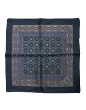 Blue Printed Silk Square Men Foulard Scarf