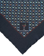Blue Cocktail Silk Square Foulard Scarf
