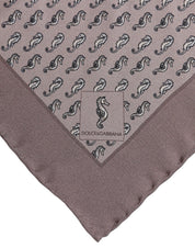 Brown Sea Horse Silk Square Foulard Scarf
