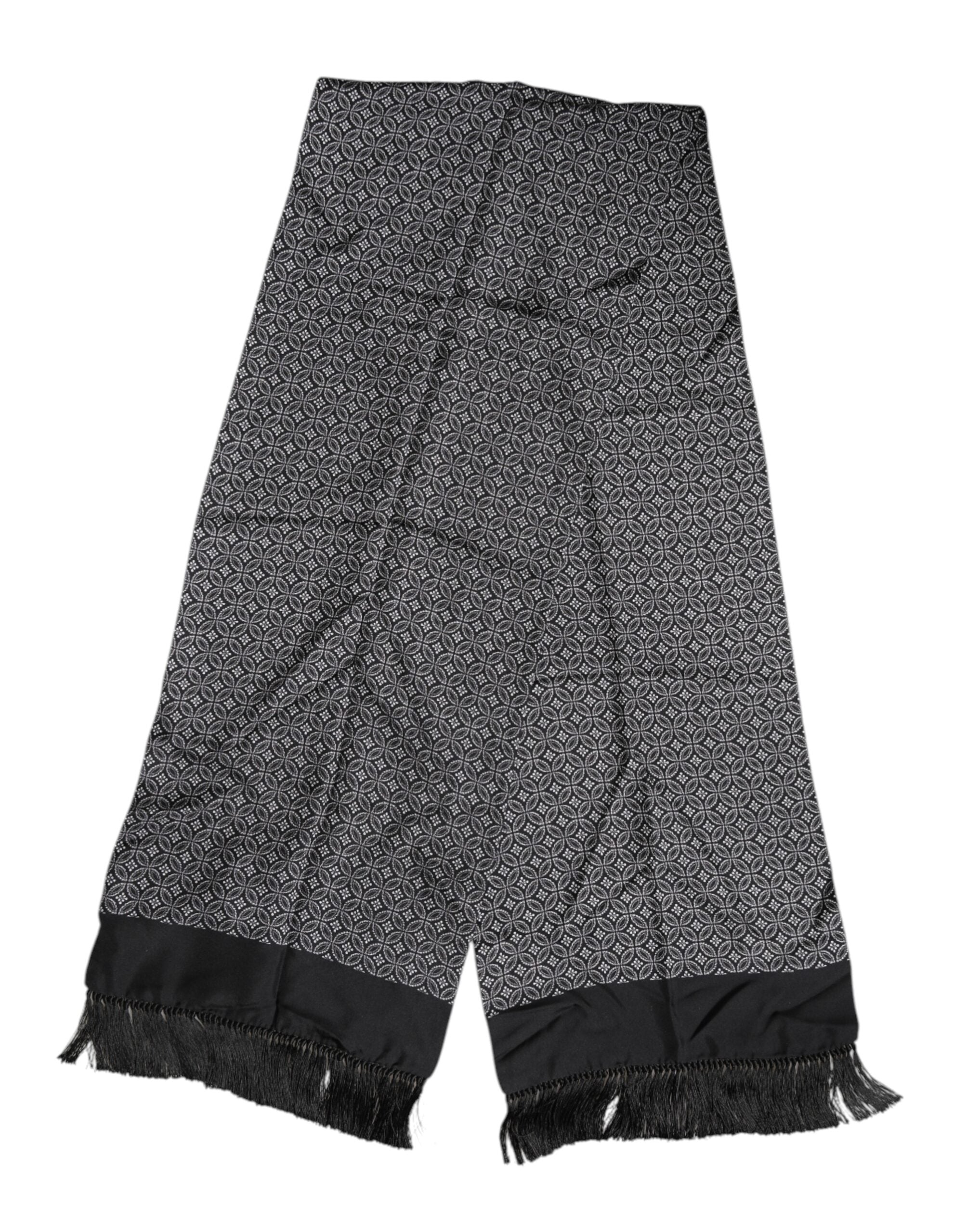 Black Patterned Fringes Men Foulard Scarf