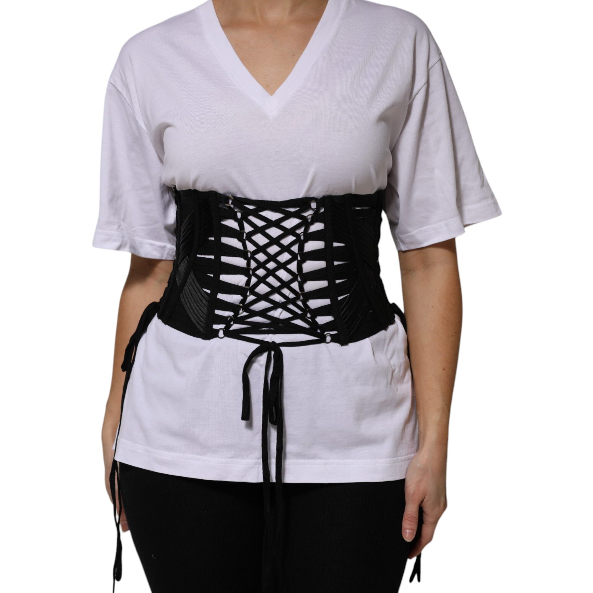 Dolce & Gabbana Black Cotton Waist LaceUp Strap Corset Belt Dolce & Gabbana