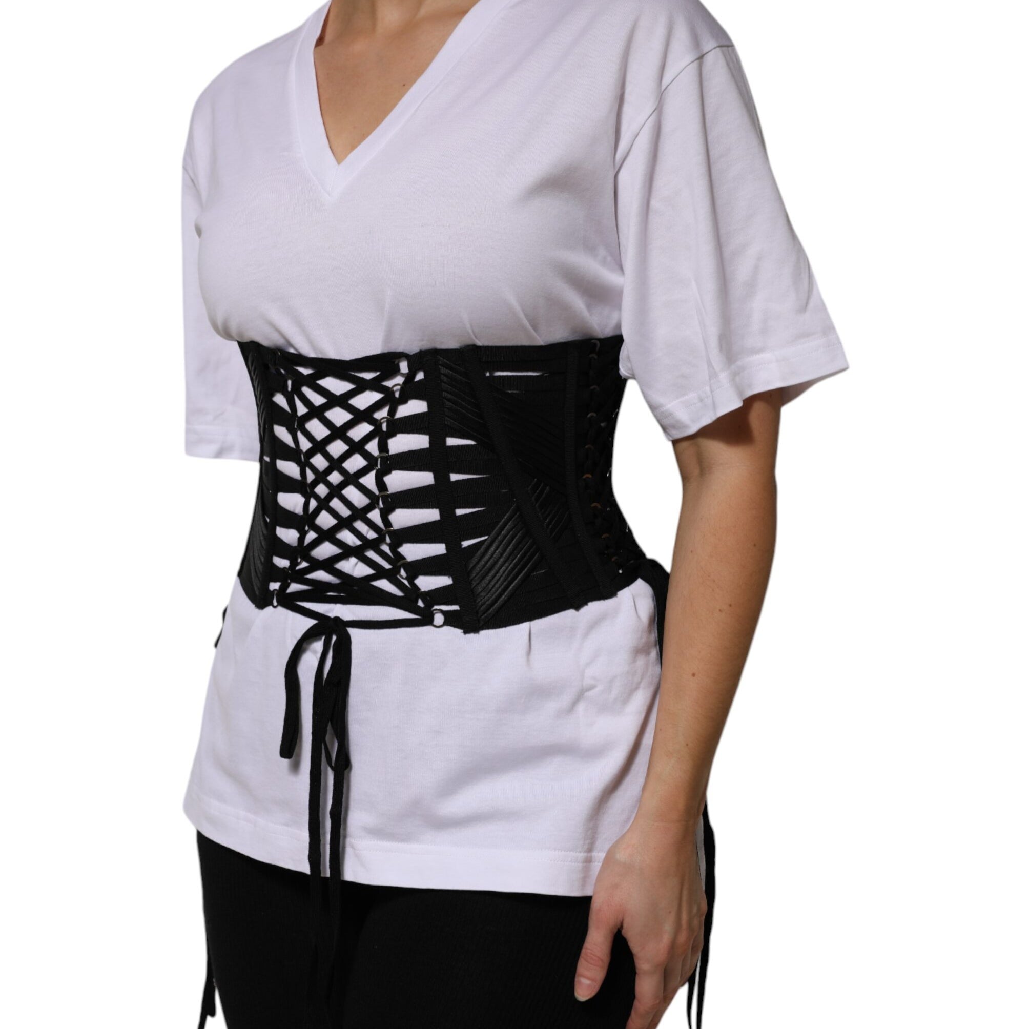 Dolce & Gabbana Black Cotton Waist LaceUp Strap Corset Belt Dolce & Gabbana