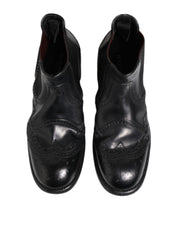 Black Leather Ankle Boots Slip On Shoes