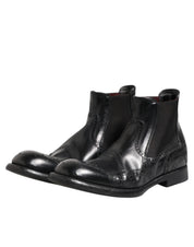 Black Leather Ankle Boots Slip On Shoes