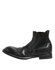 Black Leather Ankle Boots Slip On Shoes