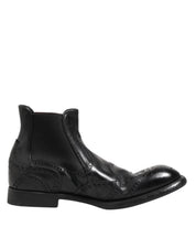 Black Leather Ankle Boots Slip On Shoes