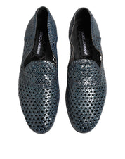 Blue Woven Leather Slip On Loafers Shoes