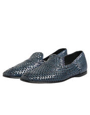 Blue Woven Leather Slip On Loafers Shoes